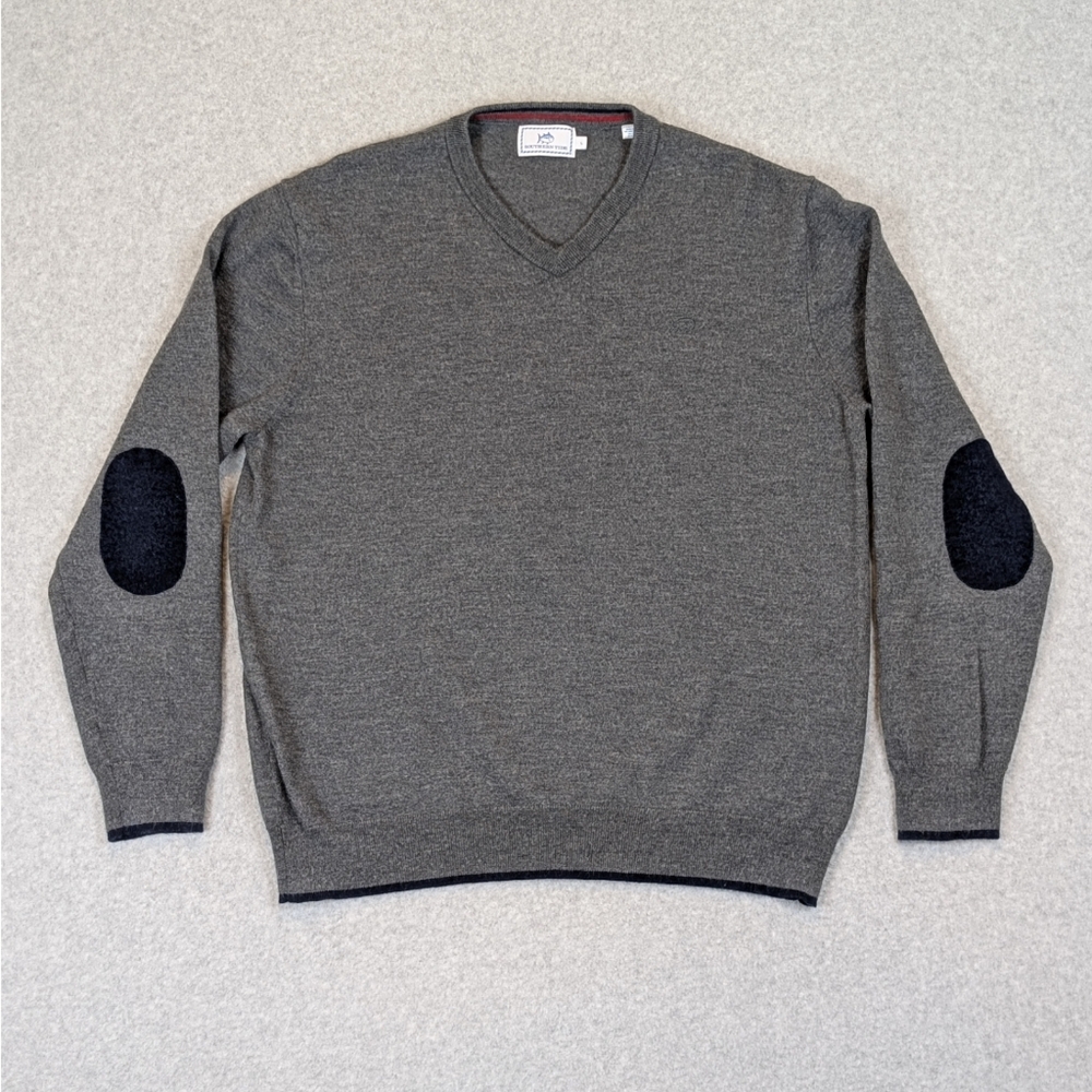 Southern Tide Merino Wool Blend Sweater Men's Medium Gray V-Neck Pullover